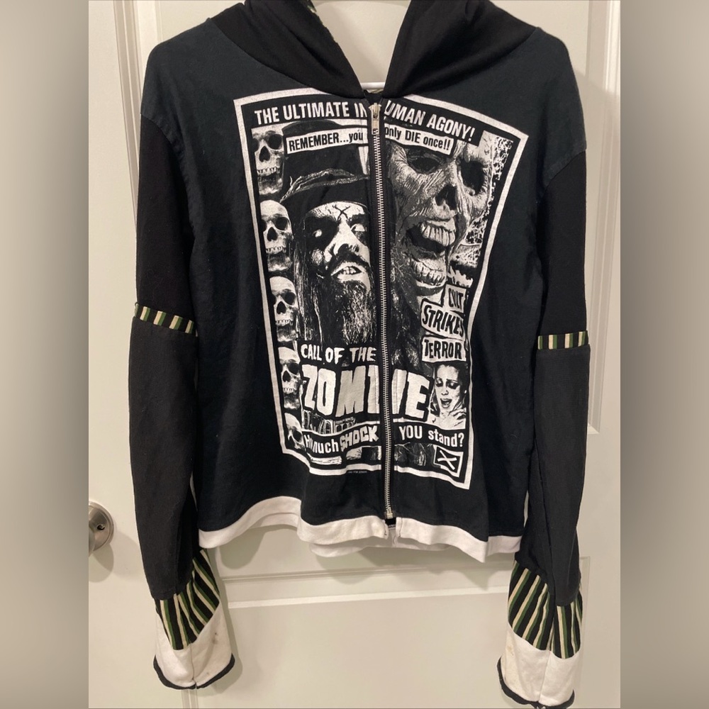 Rob Zombie Rules Black Small Green Strip rock metal full zip Hoodie goth Unisex